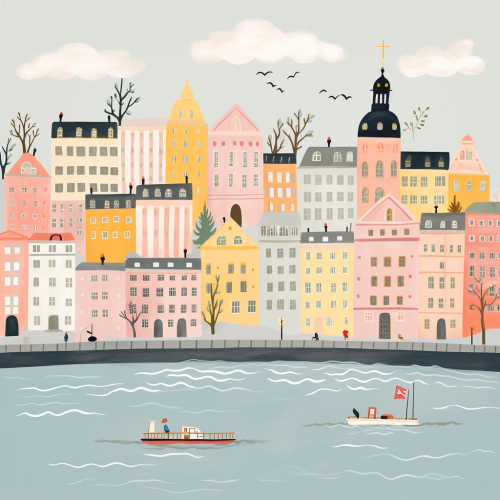 4.  Charming city illustration with pastel colors 4.  Charming city illustration with pastel colors