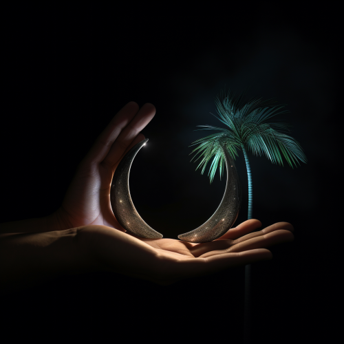 Crescent moons in a hand with light