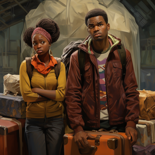 African refugees carrying luggage