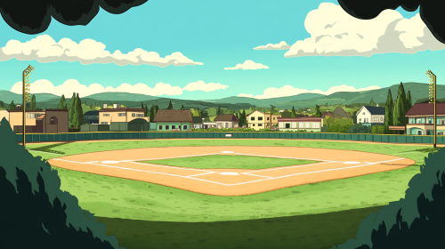 1950's baseball field in Silicon Valley as a cartoon. 1950's baseball field in Silicon Valley as a cartoon.