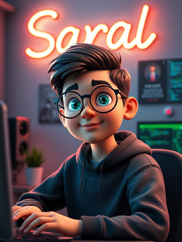 3D Avatar of Iranian boy in programming room 3D Avatar of Iranian boy in programming room
