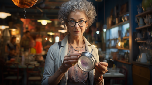 Elderly woman using magnifying glass