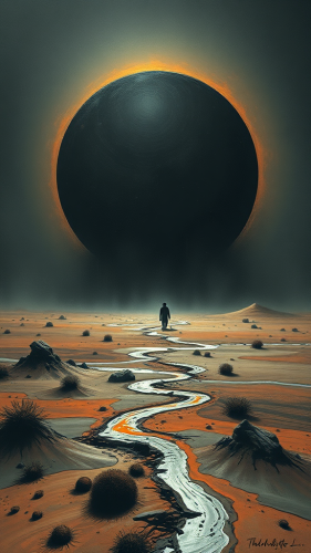 A Dark Surreal Desert Burning with Black Sun A Dark Surreal Desert Burning with Black Sun