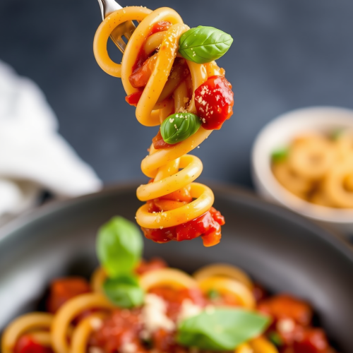 A Forkful of Saucy Fusilli with Basil