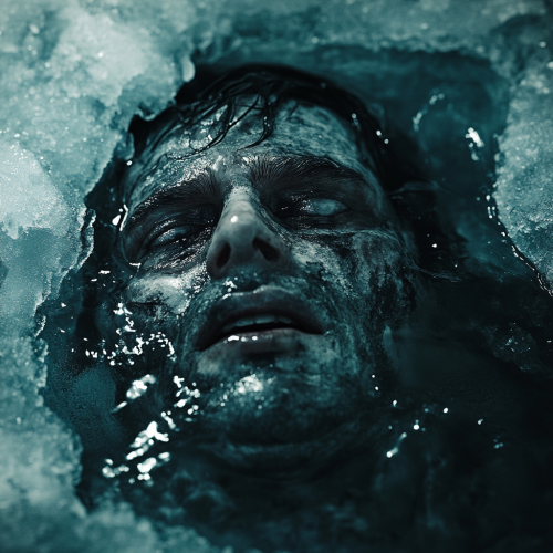 A Frozen Zombie Under Frozen Lake in Winter A Frozen Zombie Under Frozen Lake in Winter