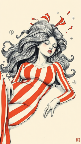 A Haunting Figure in Red and White Waves