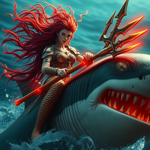 A Mermaid Warrior Wielding a Glowing Trident A Mermaid Warrior Wielding a Glowing Trident
