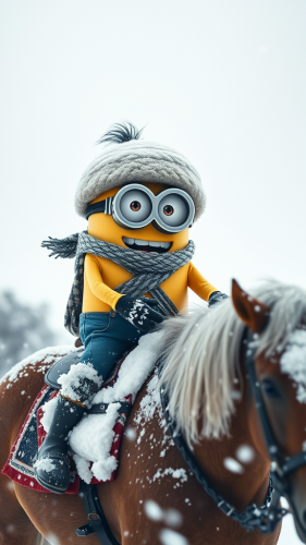 A Minion Mirroring Jon Snow on a Horse A Minion Mirroring Jon Snow on a Horse