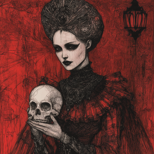A Mysterious Woman with Skull in Dim Light A Mysterious Woman with Skull in Dim Light
