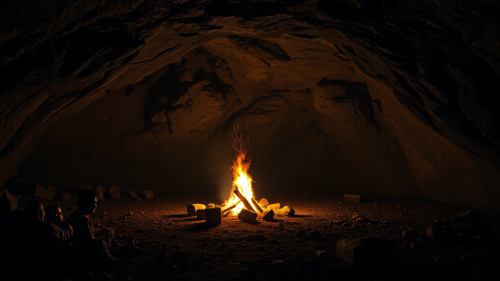 A Night Inside a Cave with Bonfire Glow. A Night Inside a Cave with Bonfire Glow.