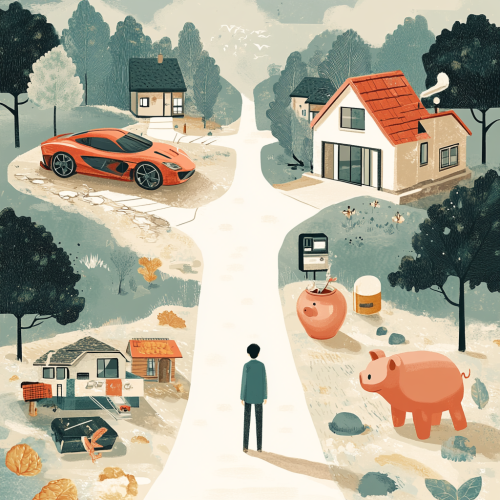 A Person Faces Two Paths: Luxury vs. Savings A Person Faces Two Paths: Luxury vs. Savings