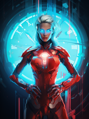 A Retro-Futuristic Female Superhero with Glowing Sword A Retro-Futuristic Female Superhero with Glowing Sword