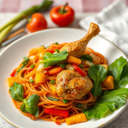 A Spiced Chicken and Vegetables Noodle Dish A Spiced Chicken and Vegetables Noodle Dish