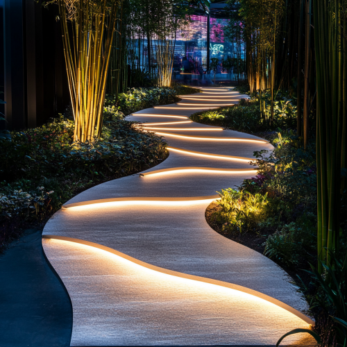 A Stage with Wavy Garden Path and Lights A Stage with Wavy Garden Path and Lights