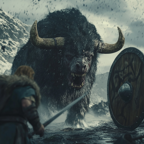 A Wolf Attacks a Startled Viking on Ship A Wolf Attacks a Startled Viking on Ship