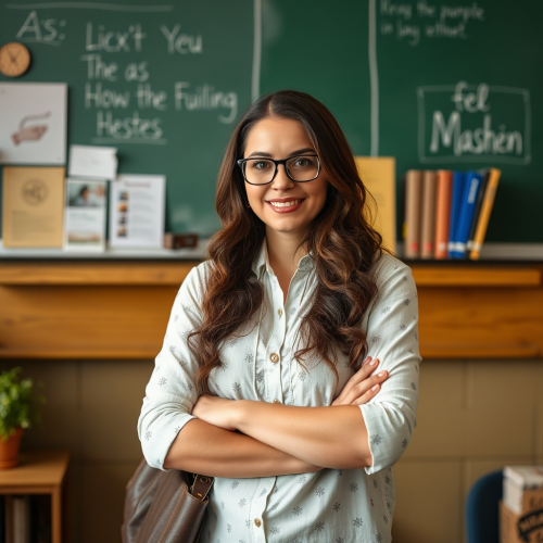 A Woman English Teacher in a Classroom A Woman English Teacher in a Classroom