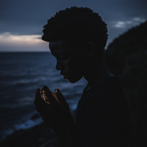Boy next to the sea, dark theme
