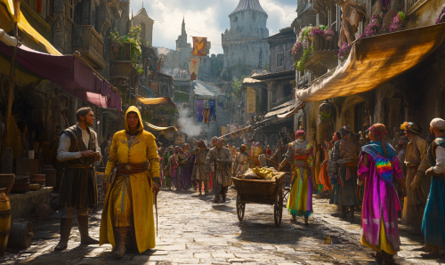 A busy medieval city with unique characters. A busy medieval city with unique characters.