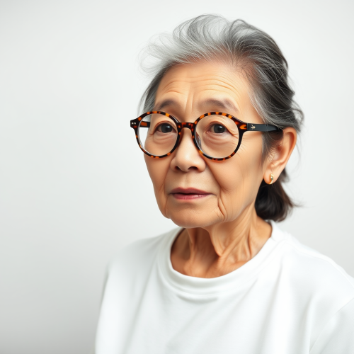 A candid photo of an elderly Korean woman. A candid photo of an elderly Korean woman.