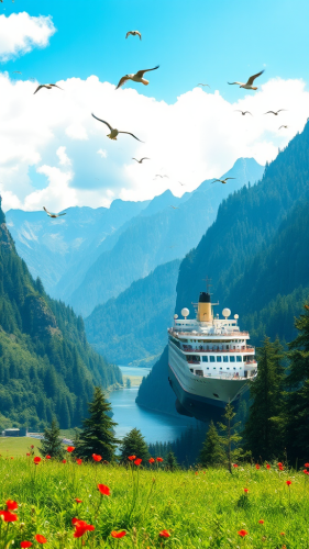 A giant ship parked in a valley. A giant ship parked in a valley.