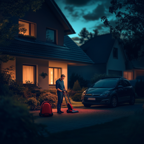 A happy man with a car and house. A happy man with a car and house.
