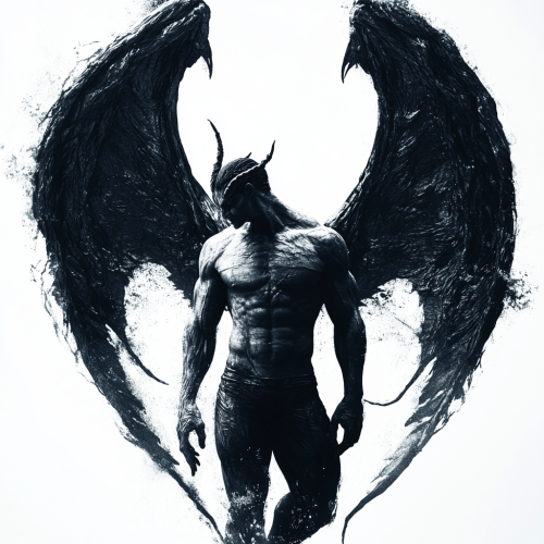 A muscular demon with large wings reaching upwards. A muscular demon with large wings reaching upwards.