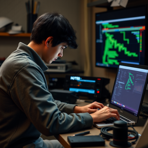 A person makes a computer program. A person makes a computer program.