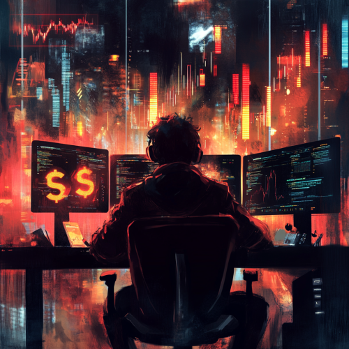 A professional coder in stylish office with money symbols A professional coder in stylish office with money symbols