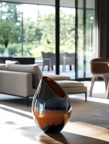 A shiny vase in a modern room A shiny vase in a modern room