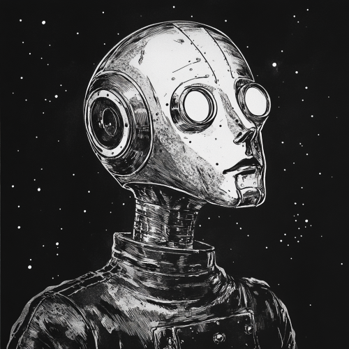 A sketch of a young android in retro sci-fi A sketch of a young android in retro sci-fi