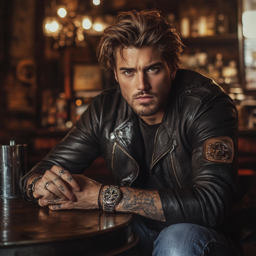 A tall man with intense eyes in bar. A tall man with intense eyes in bar.