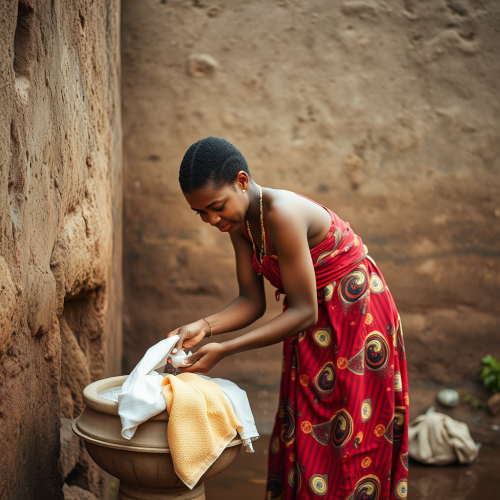 An Ethiopian Girl Washing Clothes