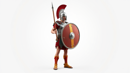 Ancient Roman Soldier Defending with Shield and Spear Ancient Roman Soldier Defending with Shield and Spear