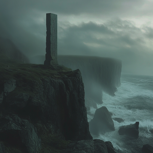 Ancient alter overlooking stormy ocean on rugged cliff. Ancient alter overlooking stormy ocean on rugged cliff.