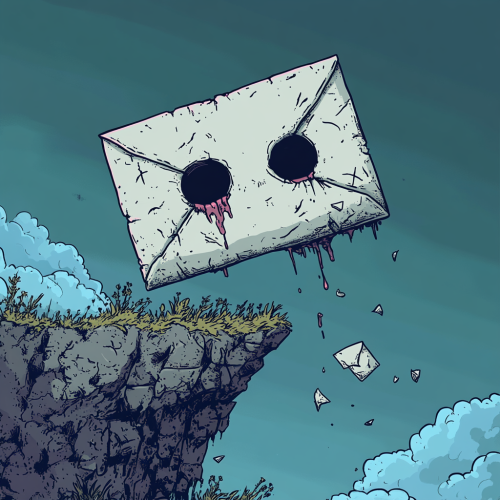 Angry developer throwing dead letter off cliff edge. Angry developer throwing dead letter off cliff edge.