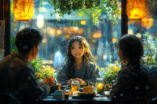 Asian girl lectured by parents at dinner table. Asian girl lectured by parents at dinner table.