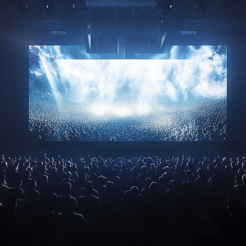 Audience captivated by stunning video during live show.