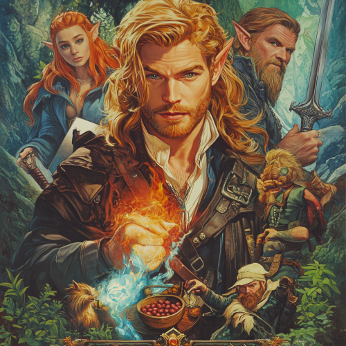 Blonde man, elf woman, fire genasi, lute elf, dwarf eating, halfling with sword. Blonde man, elf woman, fire genasi, lute elf, dwarf eating, halfling with sword.