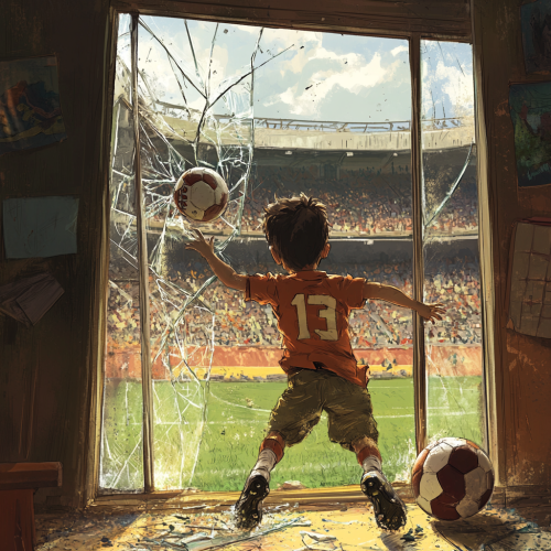 Boy playing football breaks window with a throw. Boy playing football breaks window with a throw.