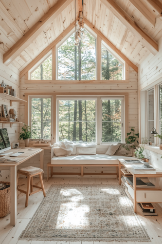 Bright and airy studio in small cabin setting. Bright and airy studio in small cabin setting.