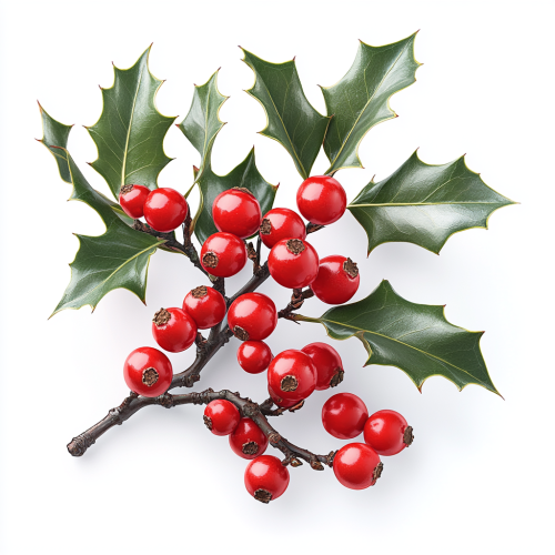 Bright red holly berries, detailed and realistic on white background.