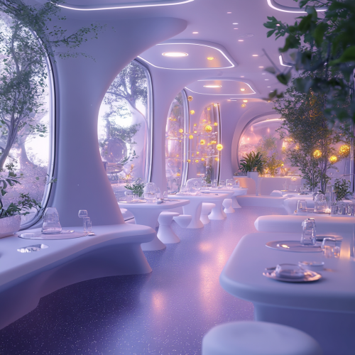 Bright space style restaurant interior with plants and bacteria. Bright space style restaurant interior with plants and bacteria.