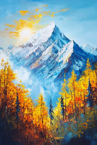 Bright yellow trees on Himalayan mountain, sunlight from upper left. Bright yellow trees on Himalayan mountain, sunlight from upper left.