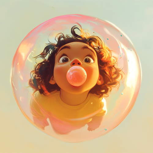 Child in Disney style floats on colorful bubble Child in Disney style floats on colorful bubble