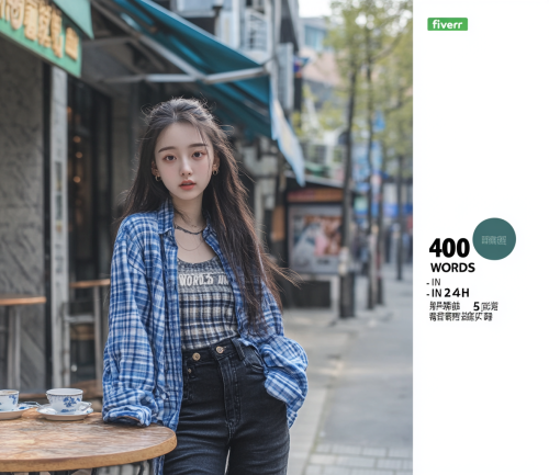 Chinese girl in plaid shirt at Fiverr cafe. Chinese girl in plaid shirt at Fiverr cafe.