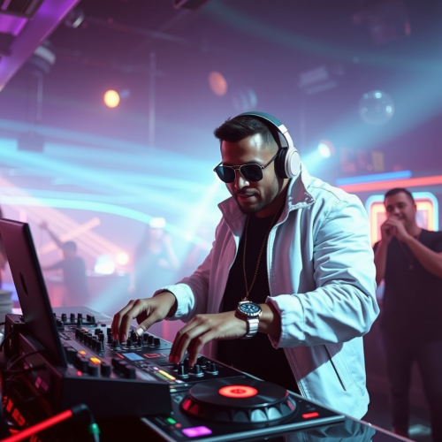 Chuck Roberts DJ'ing in a Futuristic Club