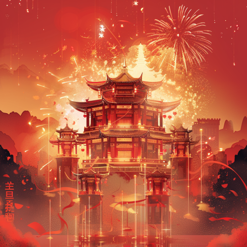 Design Zhang Festival poster with Chinese red color background, fireworks, ribbons. Design Zhang Festival poster with Chinese red color background, fireworks, ribbons.