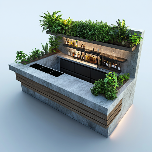 Design a marble and concrete rooftop bar.