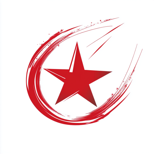 Design bold red star with angular edges on white.