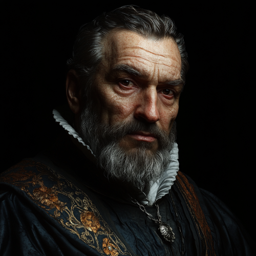 Detailed gothic portrait on black, owner of wealthy tavern. Detailed gothic portrait on black, owner of wealthy tavern.